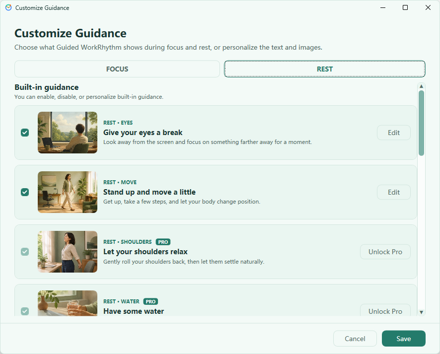 Guidance customization in Guided WorkRhythm