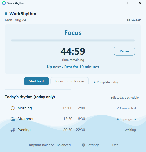 Work•Rhythm Ocean theme focus screen
